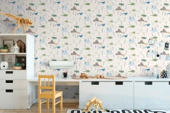 Vliestapete Kinder Dinosaurier Wald Creme Grün 77140-1