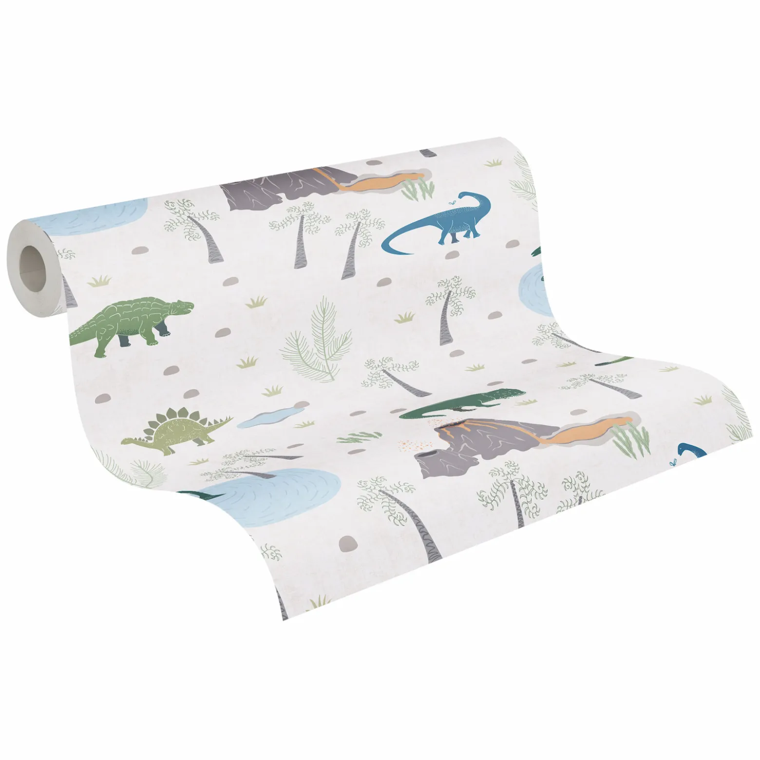 Vliestapete Kinder Dinosaurier Wald Creme Grün 77140-1