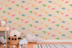 Vliestapete Kinder Dinosaurier bunt gelb 38146-1