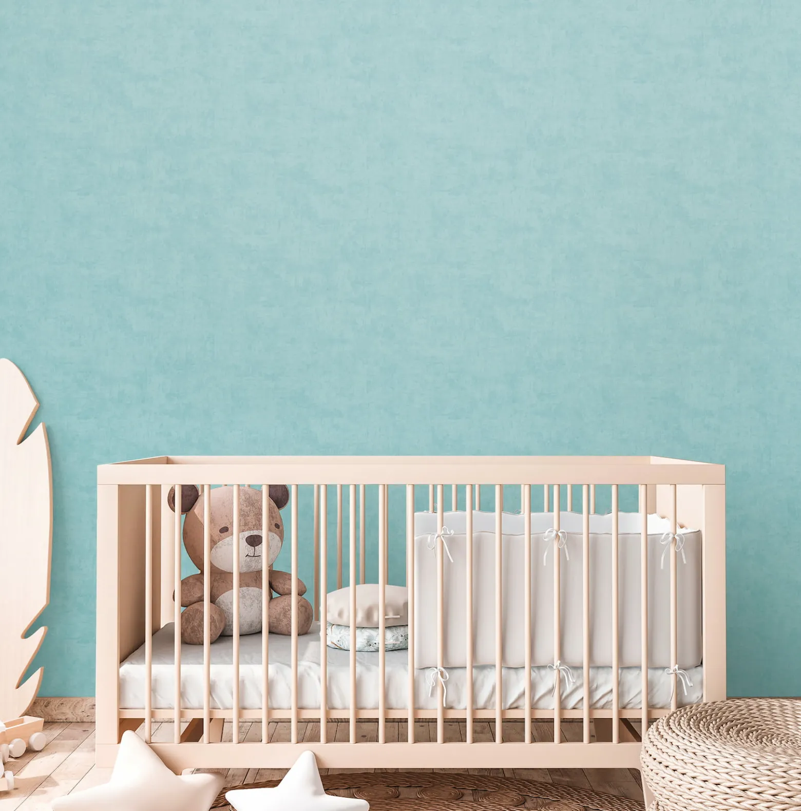 Vliestapete Kinder Einfarbig Betonoptik Türkis 77179-4