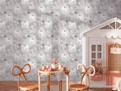 Vliestapete Kinder Einhörner Floral Wald Grau Weiß 77138-1