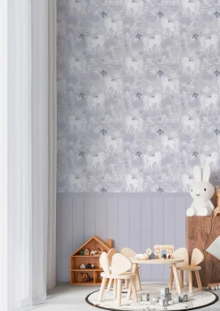 Vliestapete Kinder Einhörner Holzpaneele Grau 77076-1