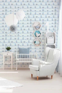 Vliestapete Kinder Elefanten blau grau weiß 38113-1