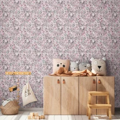 Vliestapete Kinder Floral Vögel Zweige Rosa Grau 77136-1