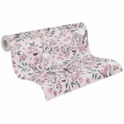 Vliestapete Kinder Floral Vögel Zweige Rosa Grau 77136-1