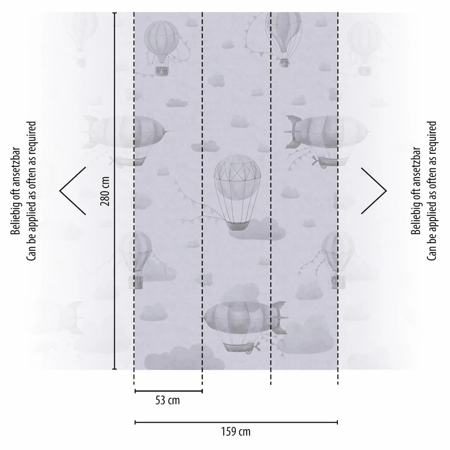 Vliestapete Kinder Himmel Ballons Grau 77061-2