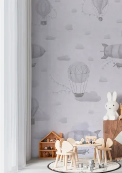 Vliestapete Kinder Himmel Ballons Grau 77061-2