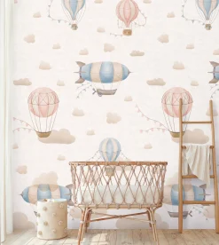 Vliestapete Kinder Himmel Ballons Creme Bunt 77061-1