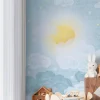 Vliestapete Kinder Himmel Mond Blau Gelb 77064-1