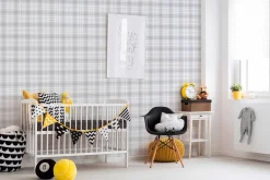 Vliestapete Kinder Kariert beige grau weiß 38122-1
