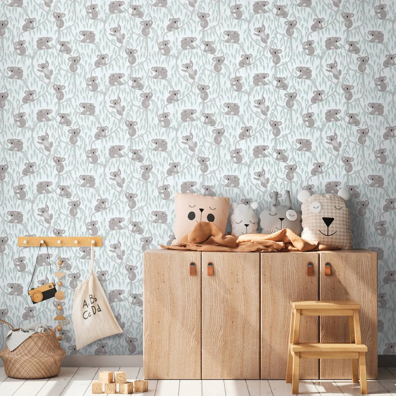 Vliestapete Kinder Koalas Bäume Grün Grau 77134-2