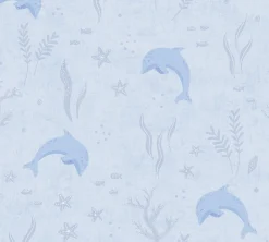 Vliestapete Kinder Meer Delfine Fische Blau 77132-1