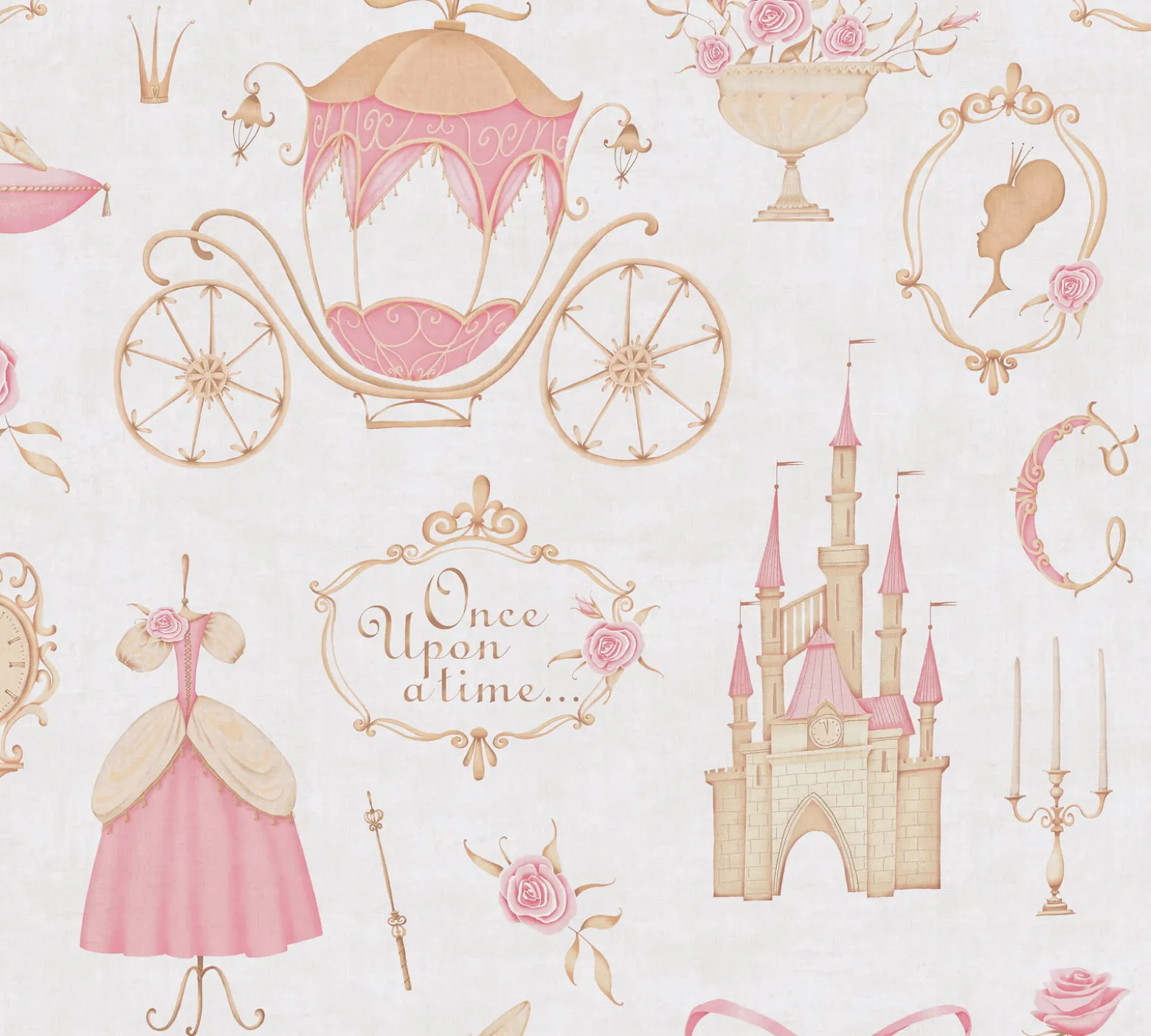 Vliestapete Kinder Prinzessin Märchen Creme Rosa 77130-1