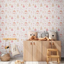Vliestapete Kinder Prinzessin Märchen Creme Rosa 77130-1
