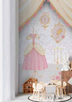 Vliestapete Kinder Prinzessin Krone Rosa Grau 77066-1
