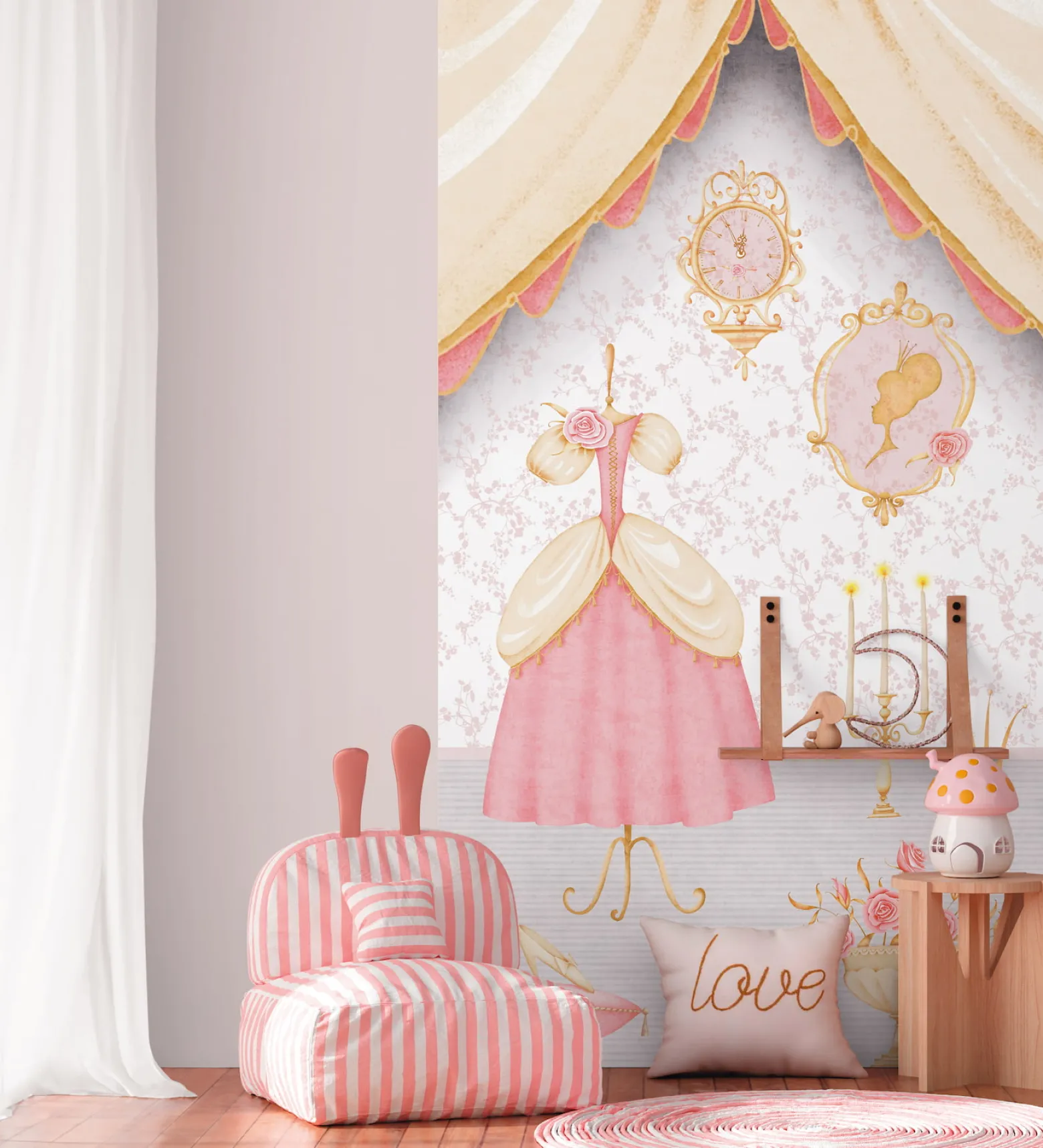 Vliestapete Kinder Prinzessin Krone Rosa Grau 77066-1
