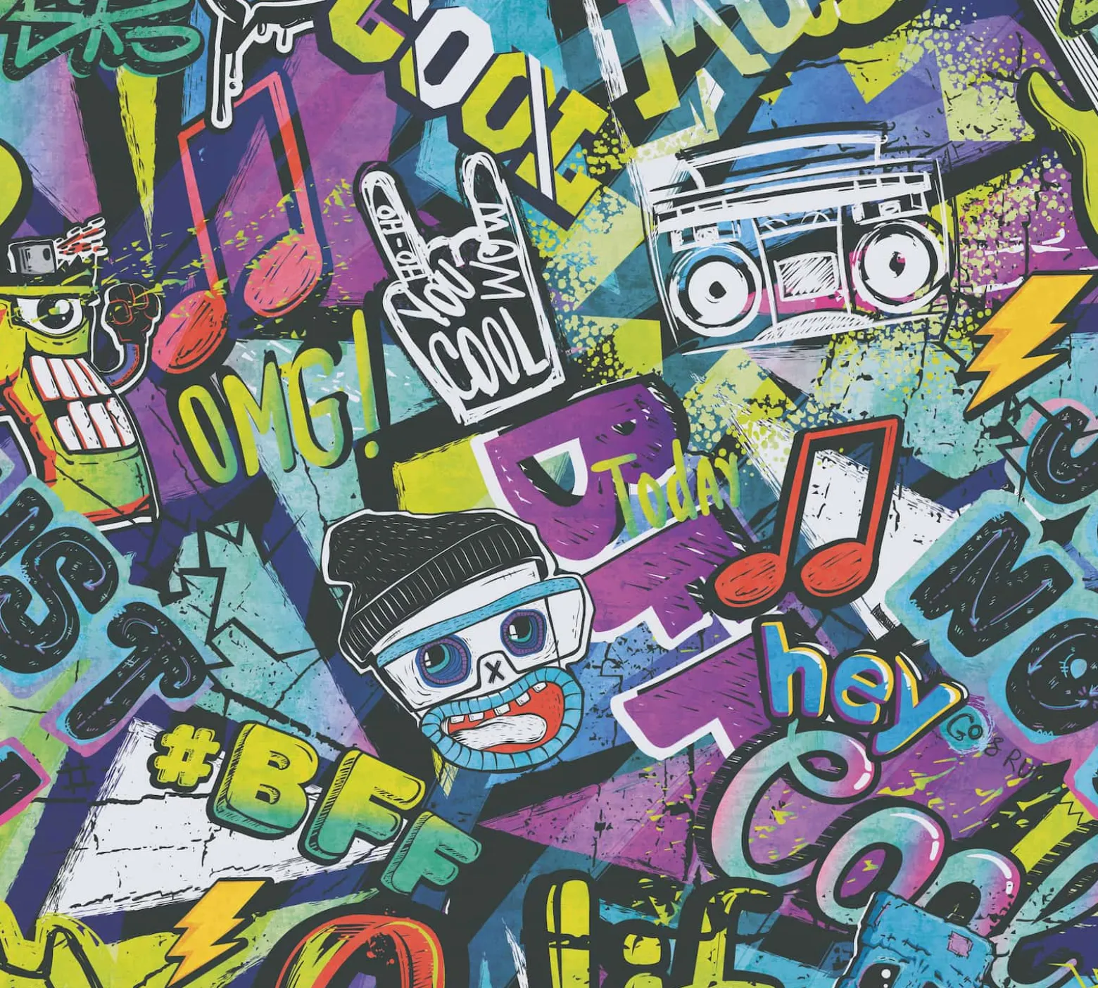 Vliestapete Kinder Street Art Graffiti Bunt 77142-1