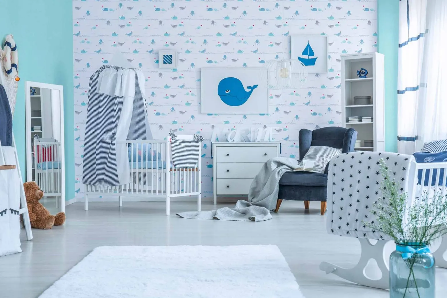 Vliestapete Kinder Uni-Design grün-blau 38311-2