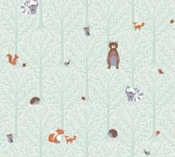 Vliestapete Kinder Wald Tiere grün braun 38119-2