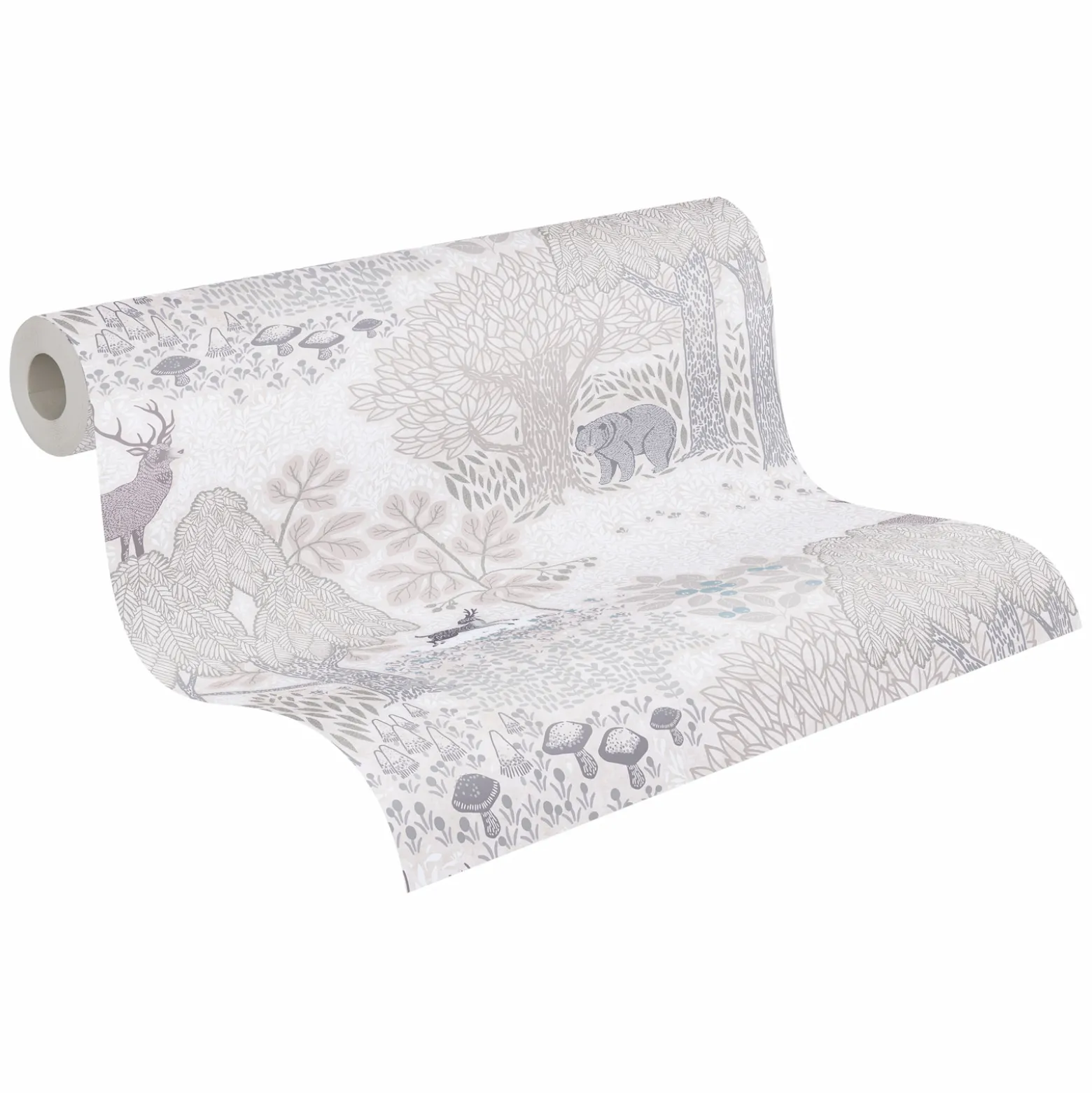 Vliestapete Kinder Wald Tiere Pflanzen Creme Grau 77133-2
