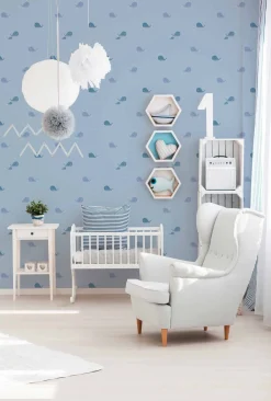 Vliestapete Kinder Wasser Wal blau grau 38144-1