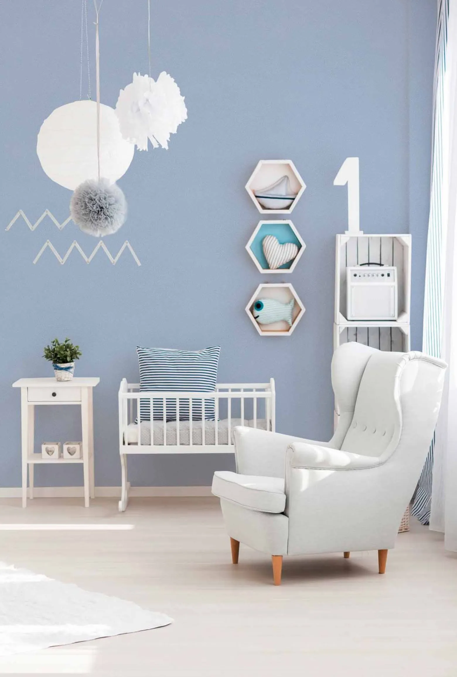 Vliestapete Kinder Wellen Striche blau grau 38145-1