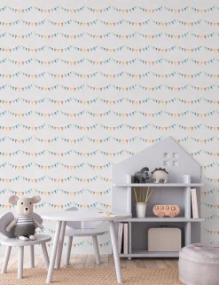 Vliestapete Kinder Wimpel Kette Creme Bunt 77171-1