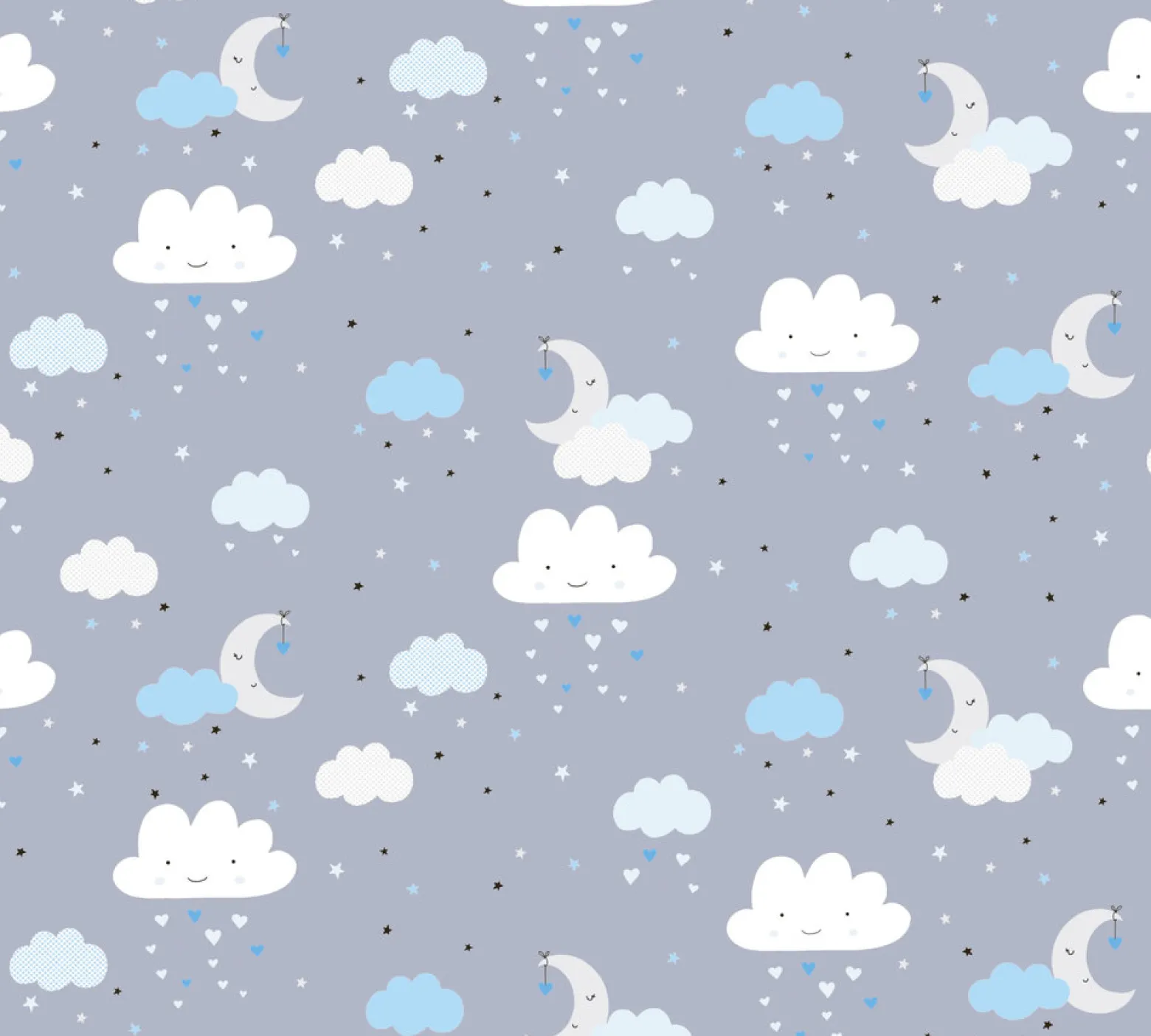 Vliestapete Kinder Wolken Mond Sterne grau blau 38125-2