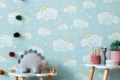 Vliestapete Kinder Wolken Regenbogen Blau Bunt 77144-1