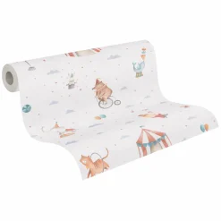 Vliestapete Kinder Zirkus Tiere Creme Bunt 77148-1