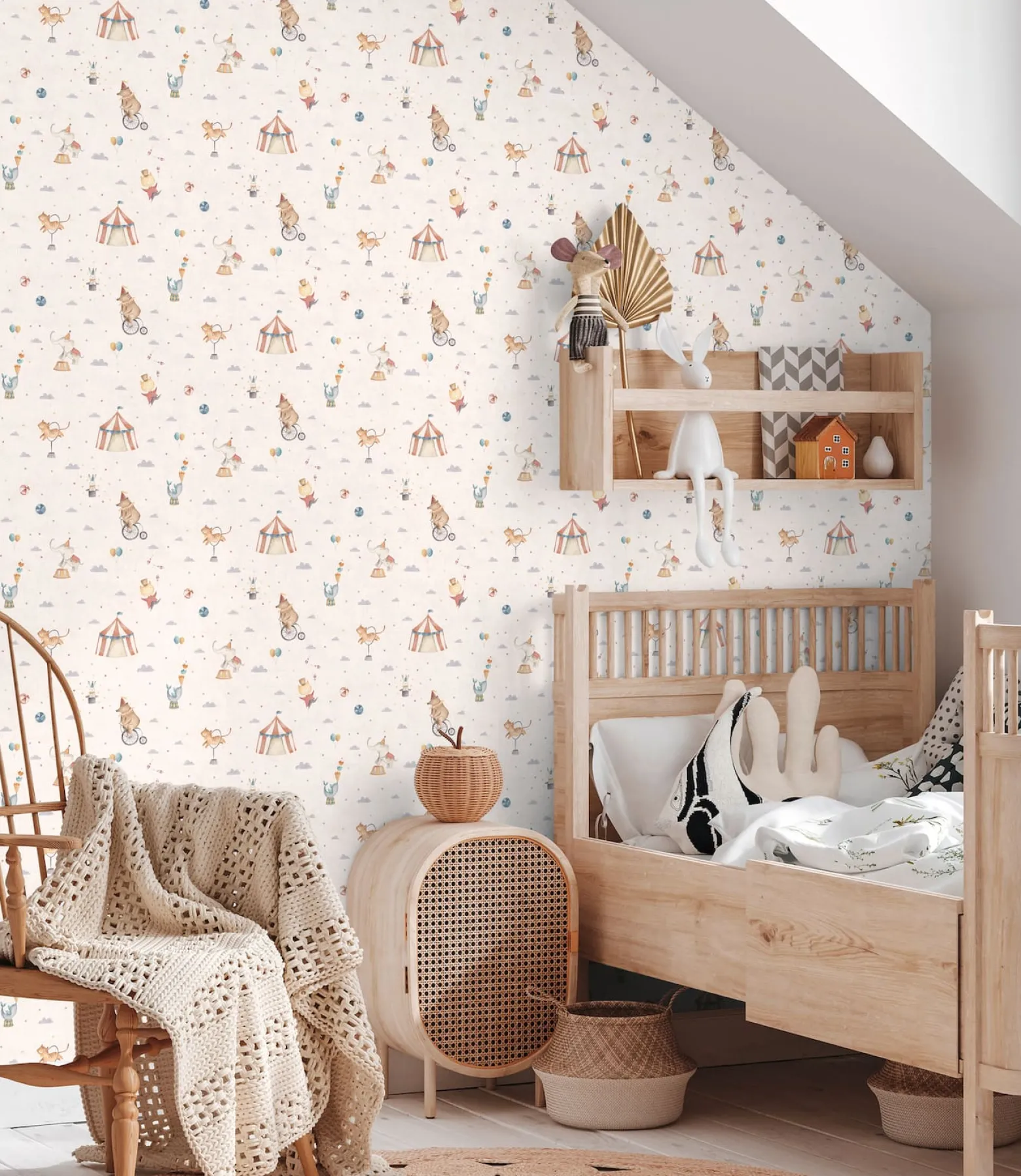 Vliestapete Kinder Zirkus Tiere Creme Bunt 77148-1