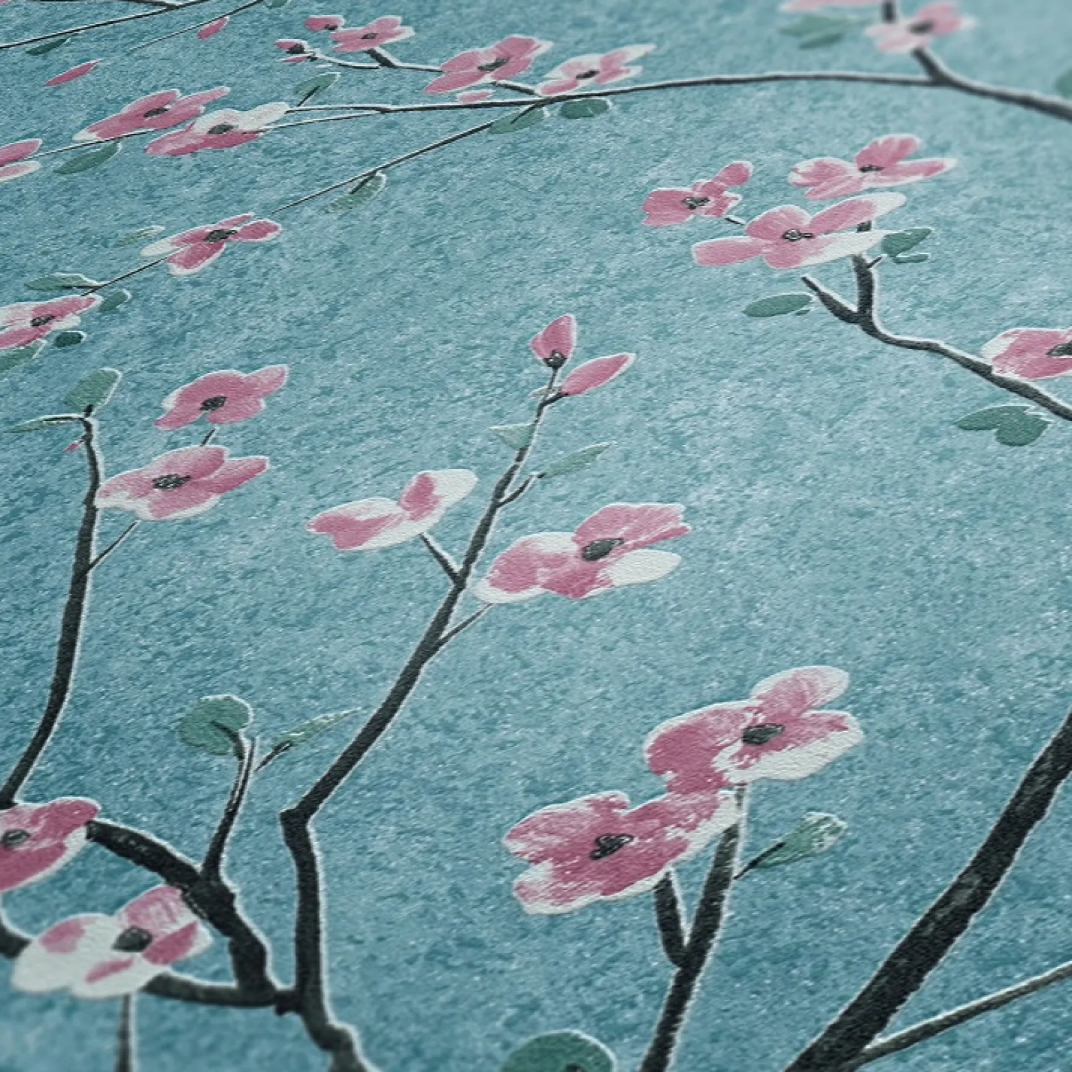 Vliestapete Kirschblüten Floral blau rosa 37912-3