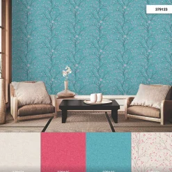 Vliestapete Kirschblüten Floral blau rosa 37912-3