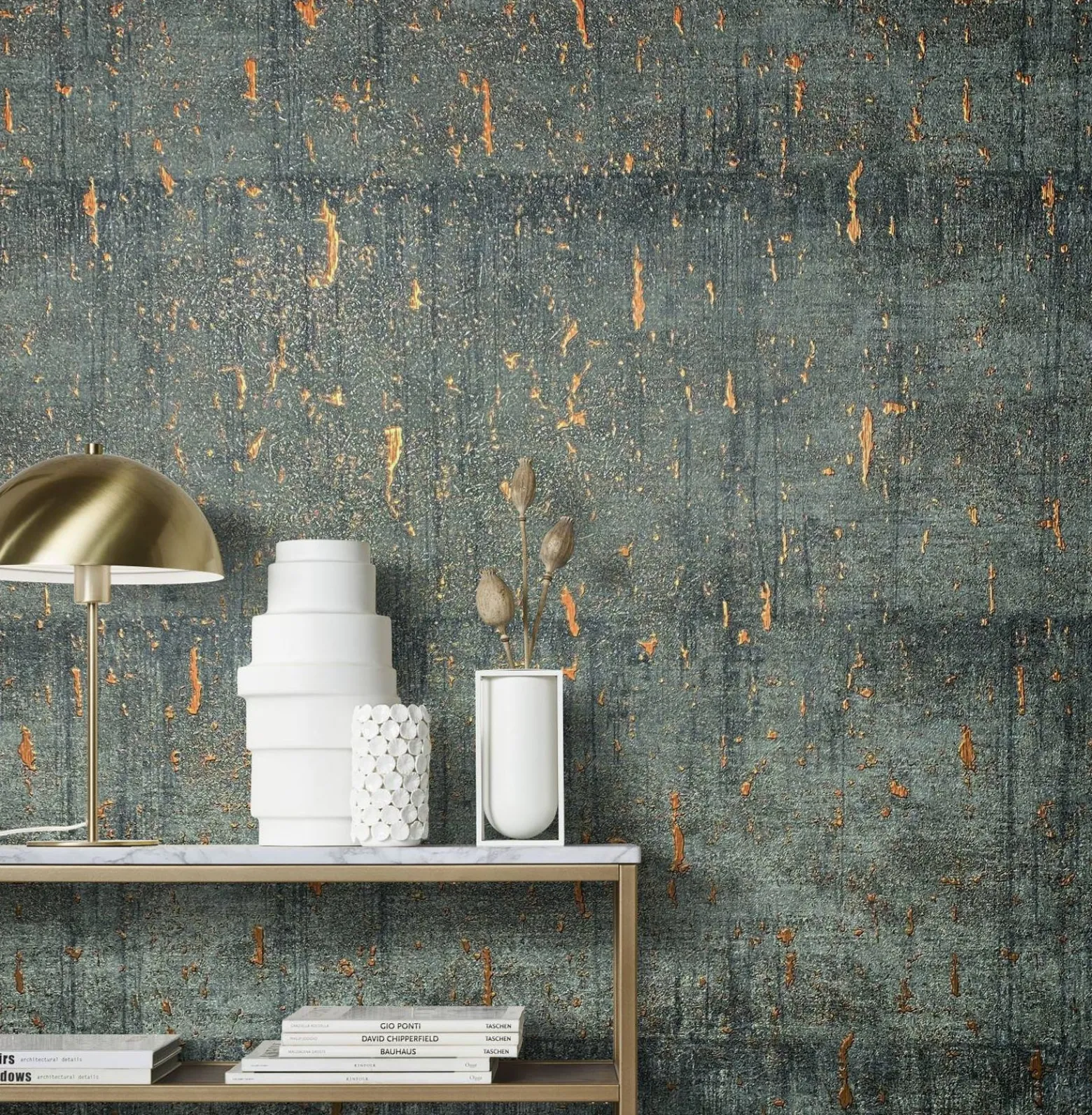 Vliestapete Kork Patina anthrazit kupfer Metallic 85751