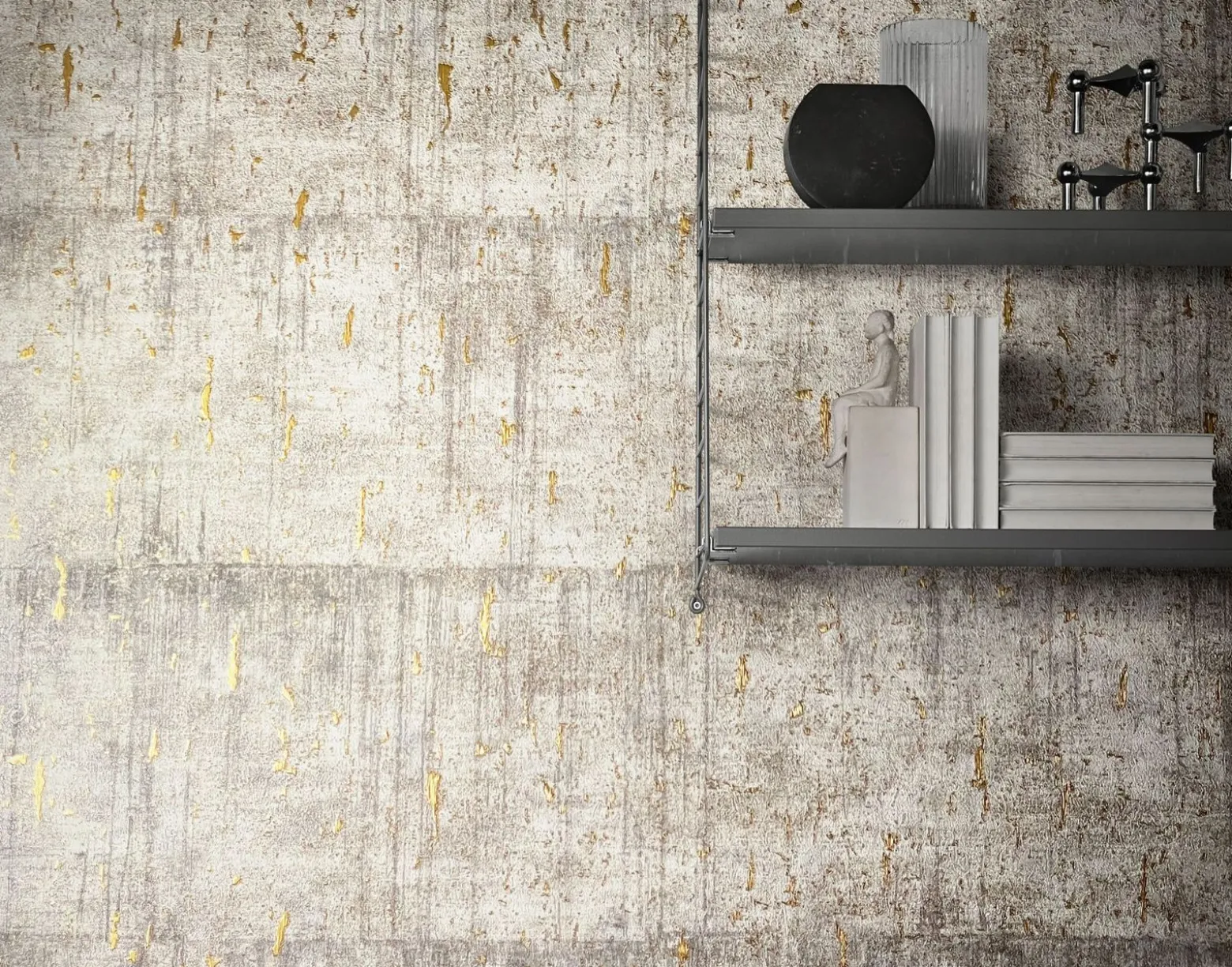 Vliestapete Kork Patina greige gold Metallic 85747