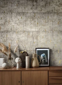 Vliestapete Kork Patina greige gold Metallic 85747