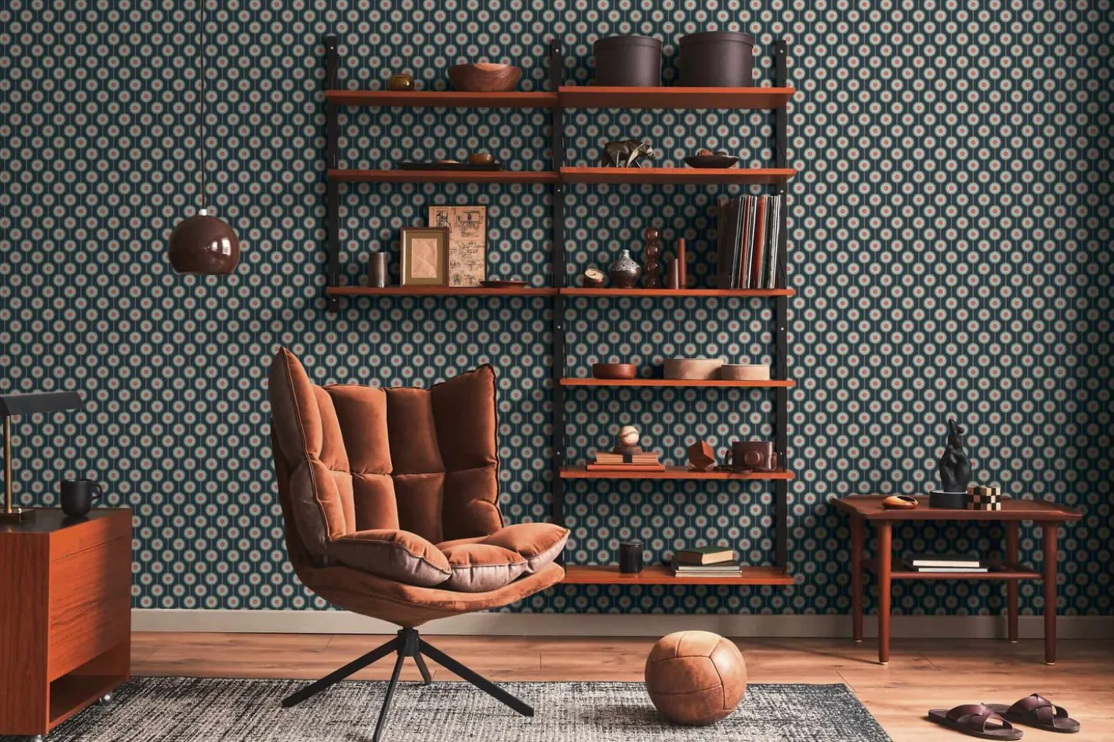 Vliestapete Kreise Retro Grafik Blau Orange 39537-1