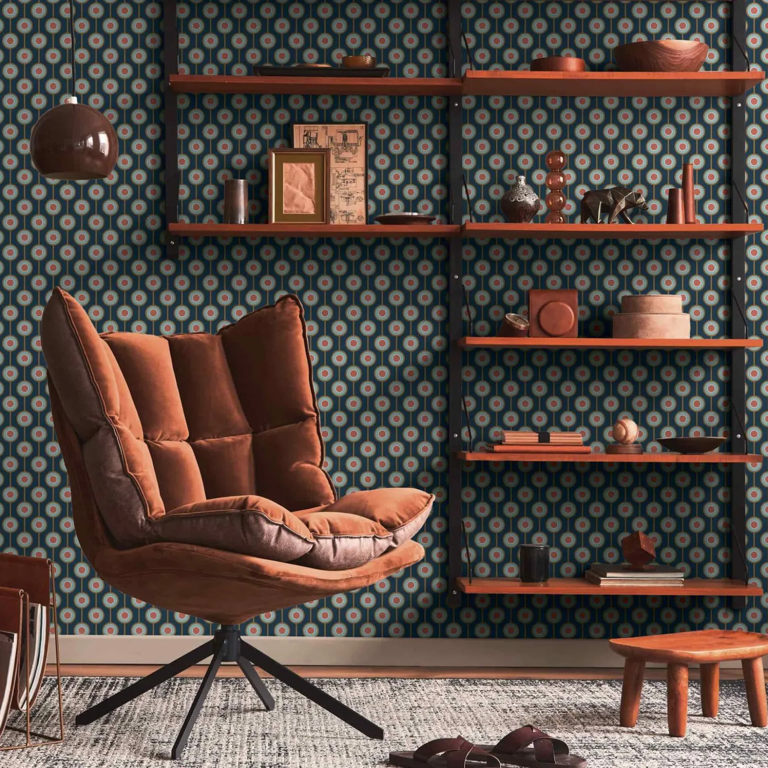 Vliestapete Kreise Retro Grafik Blau Orange 39537-1