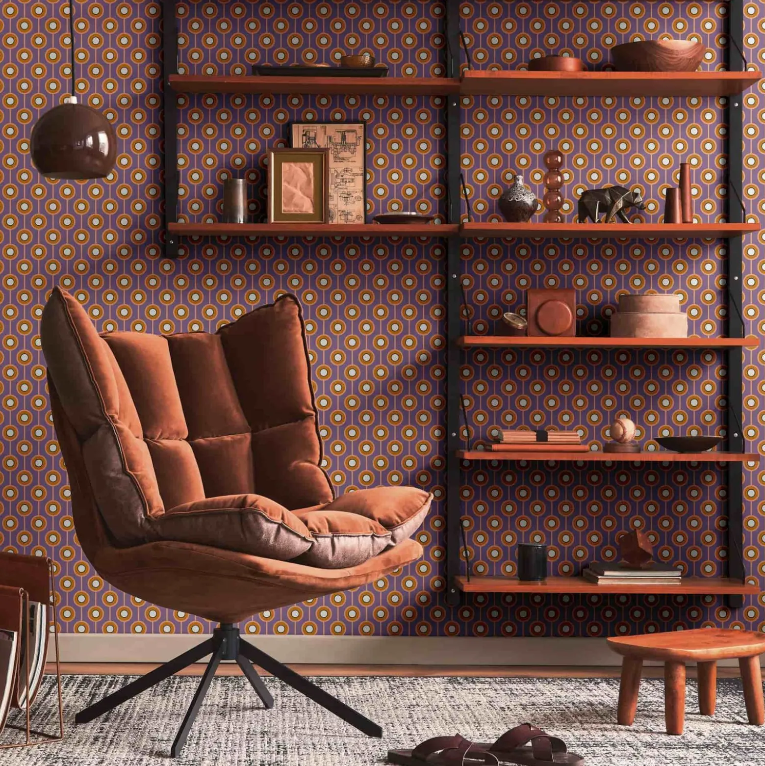 Vliestapete Kreise Retro Grafik Orange Lila 39537-2