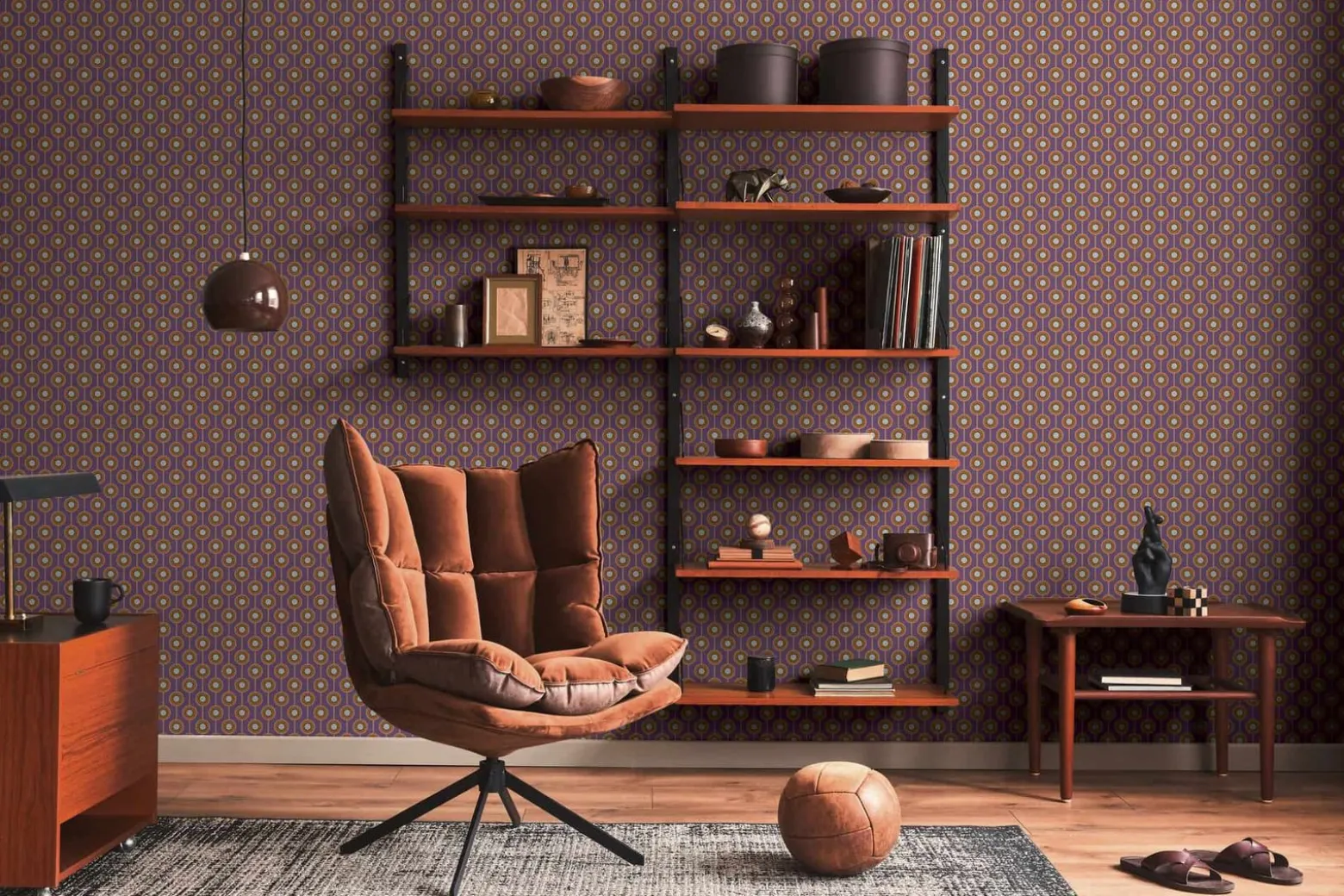 Vliestapete Kreise Retro Grafik Orange Lila 39537-2