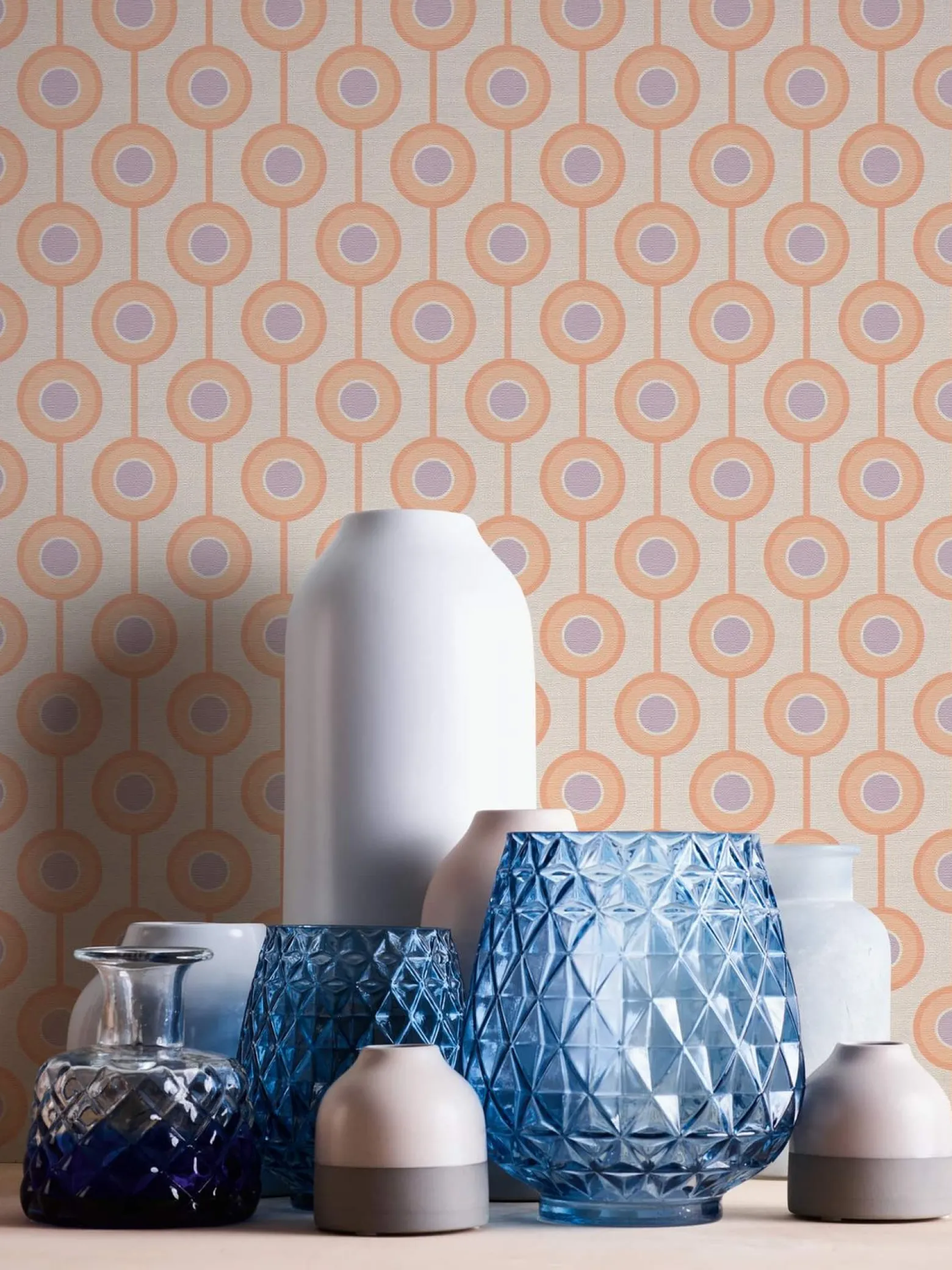 Vliestapete Kreise Retro Grafik Beige Orange 39537-5