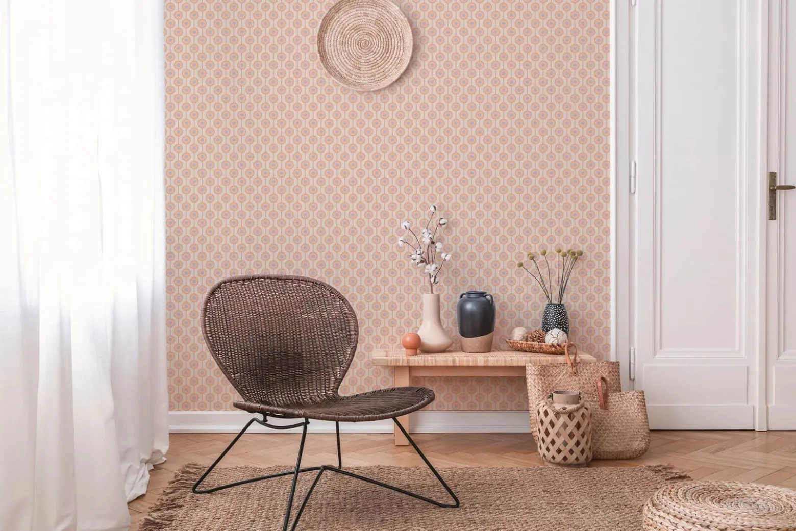 Vliestapete Kreise Retro Grafik Beige Orange 39537-5
