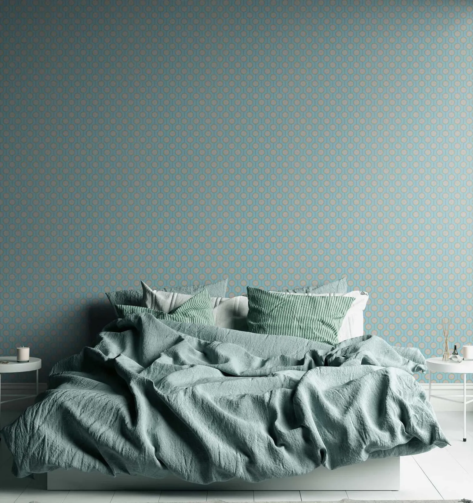 Vliestapete Kreise Retro Grafik Türkis Blau 39537-4
