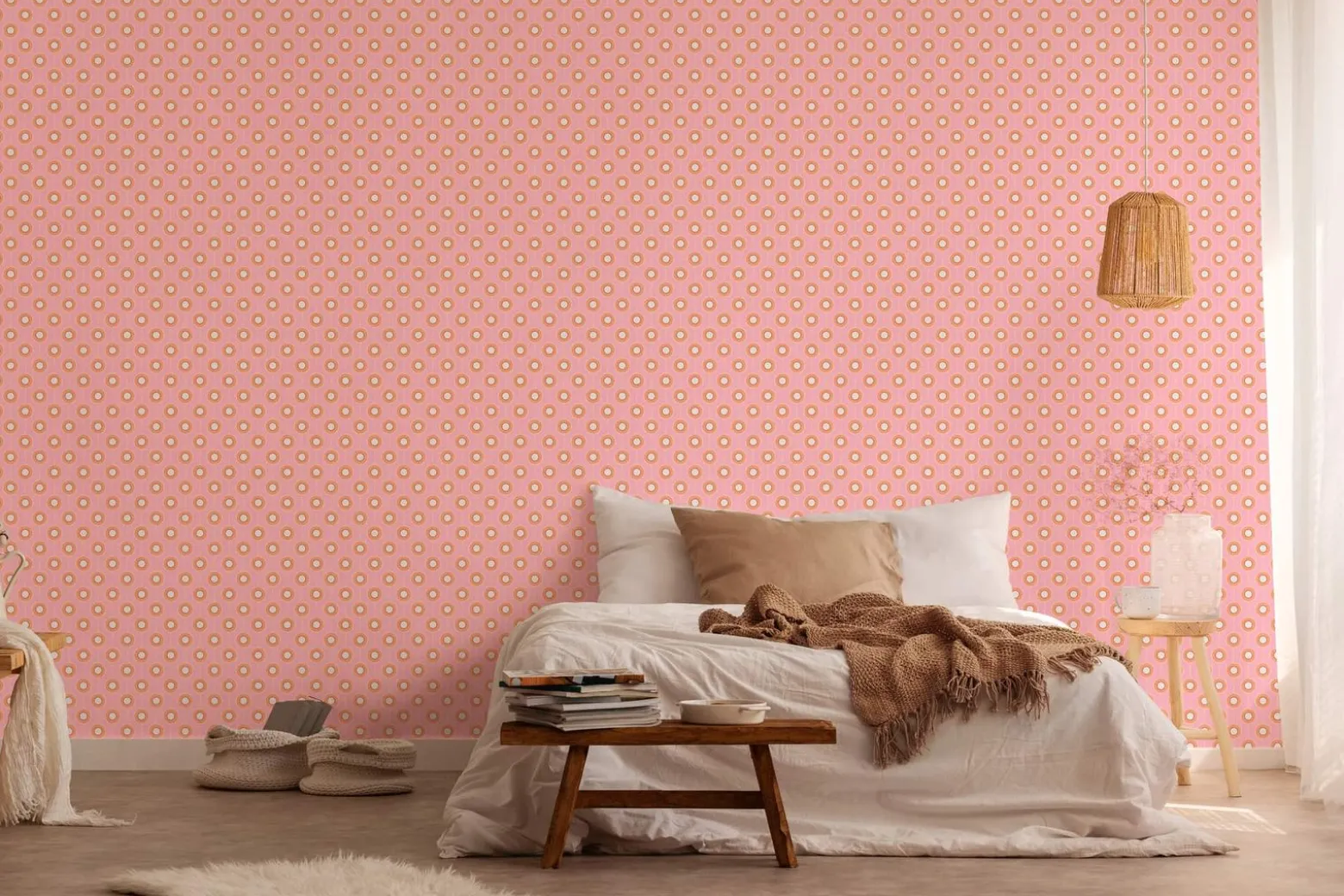 Vliestapete Kreise Retro Grafik Rosa Orange 39537-3