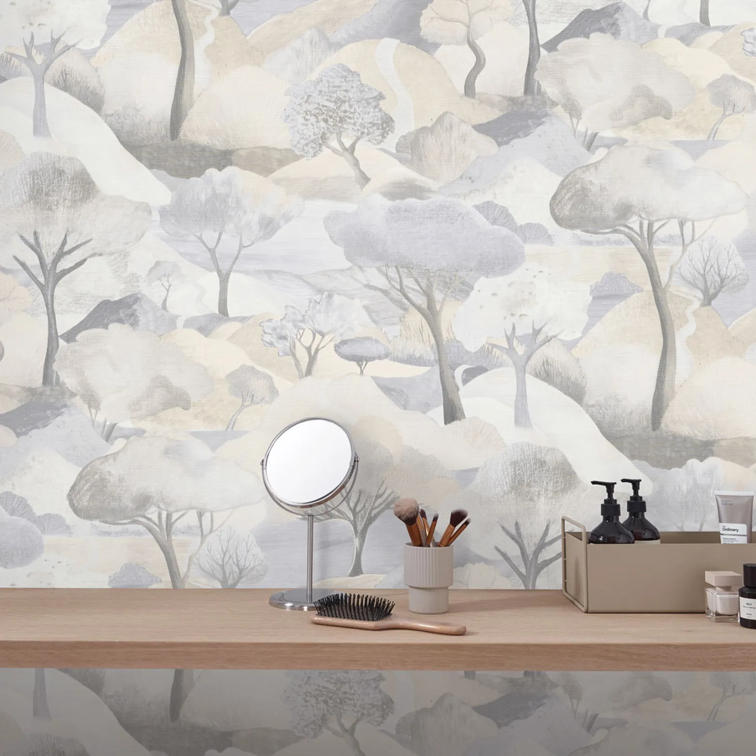 Vliestapete Landschaft Wald Beige Grau 10433-02