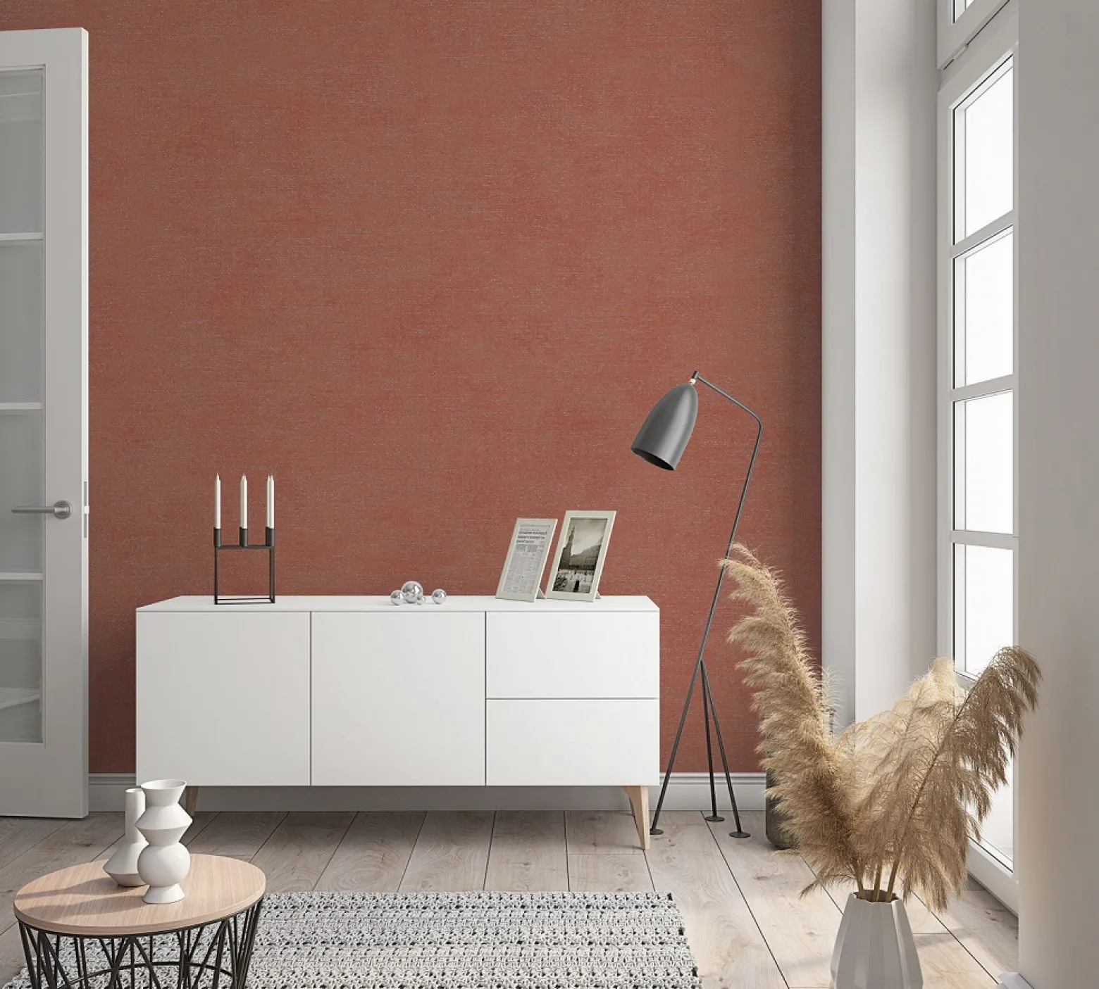 Vliestapete Leinen-Optik braun-rot Metallic 32430