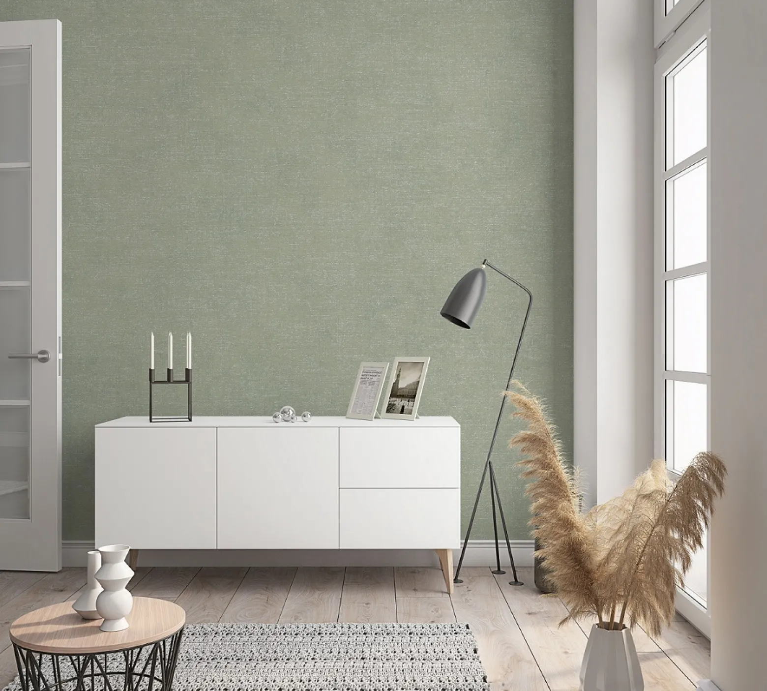 Vliestapete Leinen-Optik oliv-grün Metallic 32417