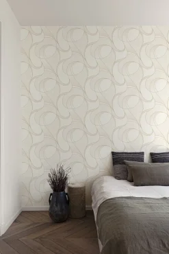 Vliestapete Linien Abstrakt Creme Gold Metallic A57215