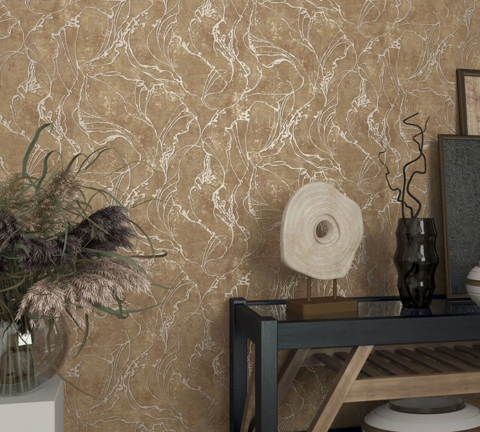 Vliestapete 34255 Linien Muster Braun Gold Marburg