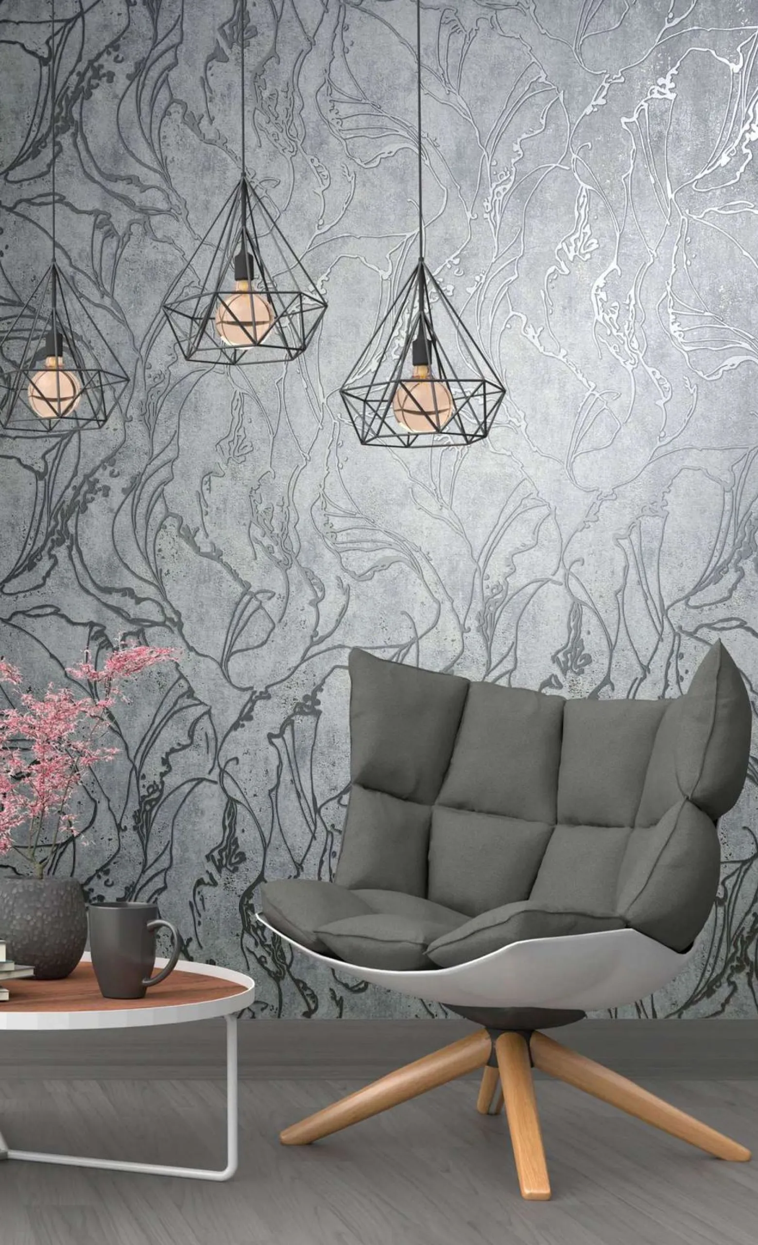 Vliestapete 34254 Linien Muster Grau Silber Marburg